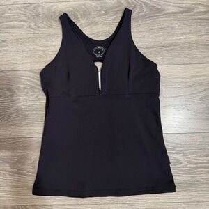 KOS USA Womens Black Supplex Lycra Racerback Activewear Tank Top Sz M Zip Front